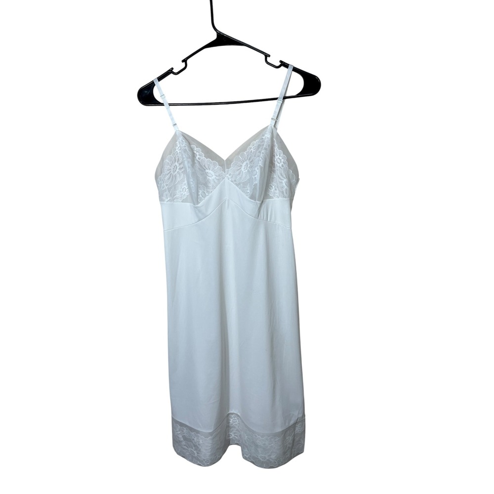 Vanity Fair White Lace Trim Slip Dress Adjustable Straps Lingerie Intimates